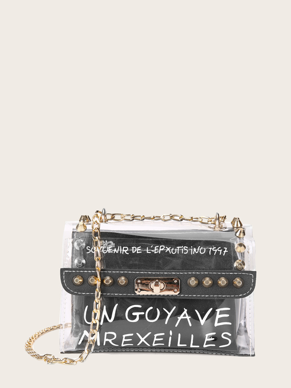 Letter Print Clear Bag With Inner Pouch Letter Print Clear Bag With Inner Pouch