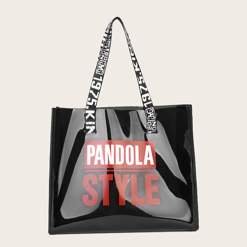 

Letter Print Tote Bag, Black