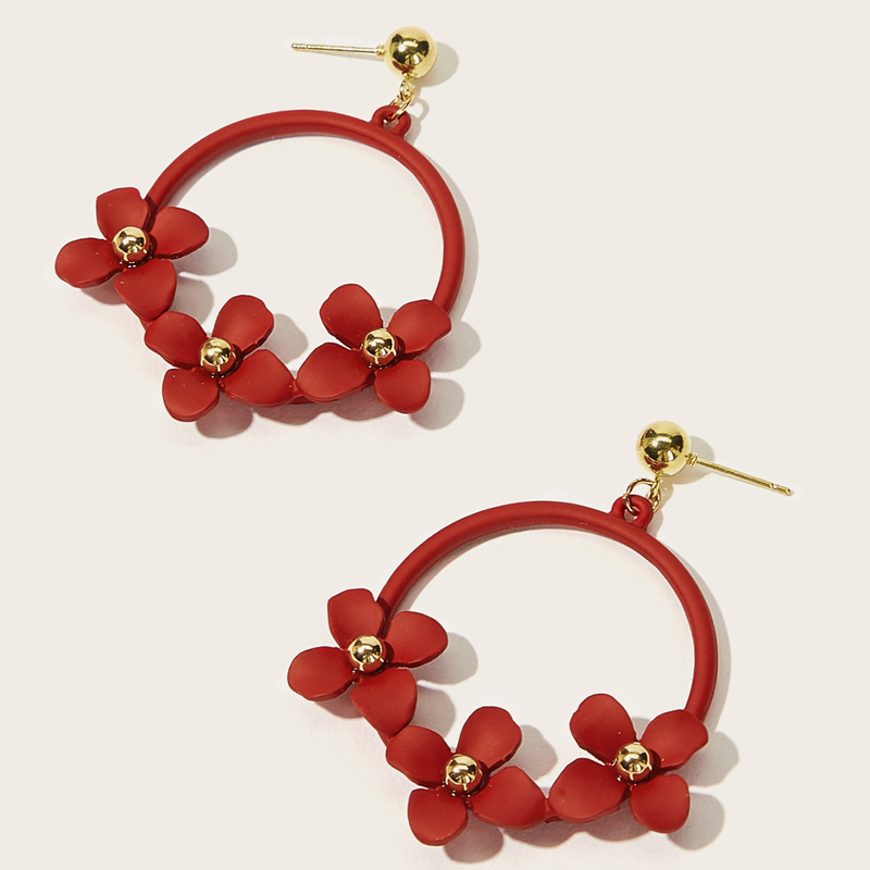 

Flower Shaped Ring Drop Earrings 1pair, Red