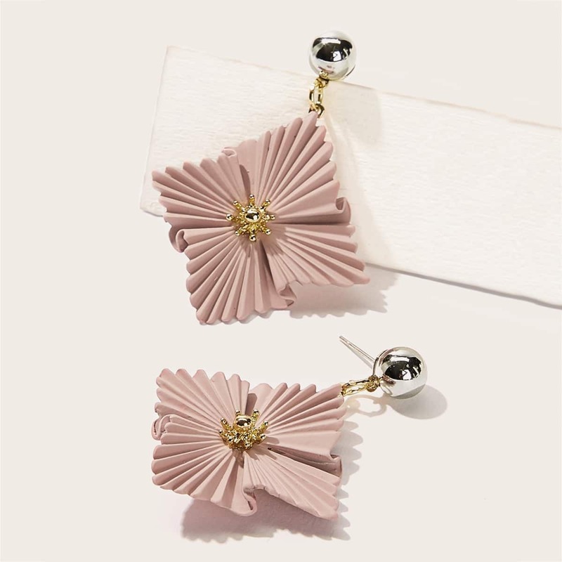 

Flower Decor Square Shaped Drop Earrings 1pair, Pink