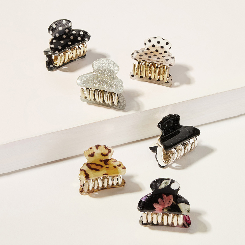 

Glitter & Polka Dot Pattern Hair Claw 6pack, Multicolor