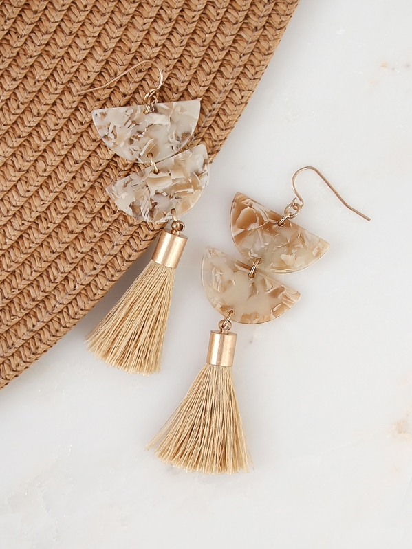 1pair Simple Style Tassel Acrylic Women's Earrings SHEIN USA