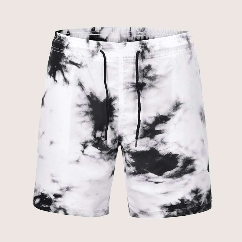 

Guys Brush Strokes Print Drawstring Bermuda Shorts, Black and white