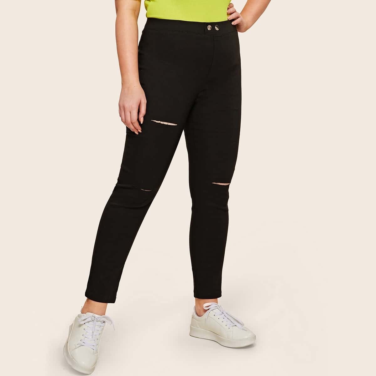 

Plus Ripped Detail Skinny Jeans, Black