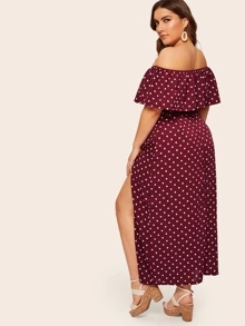 Top de lunares de hombros descubiertos con falda con abertura-grande - Burdeos - Ver 2