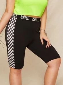 plus size checkerboard biker shorts