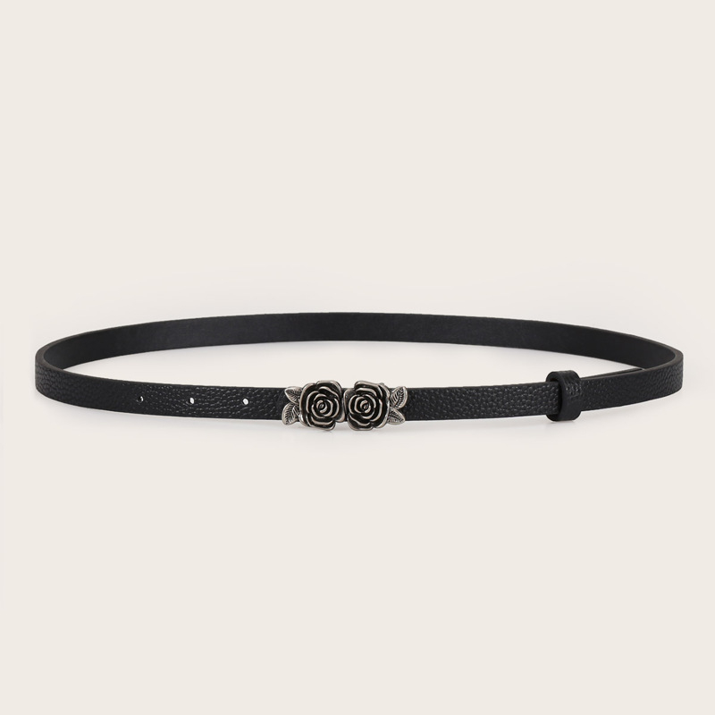 

Rose Shaped Buckle Skinny Belt, Black