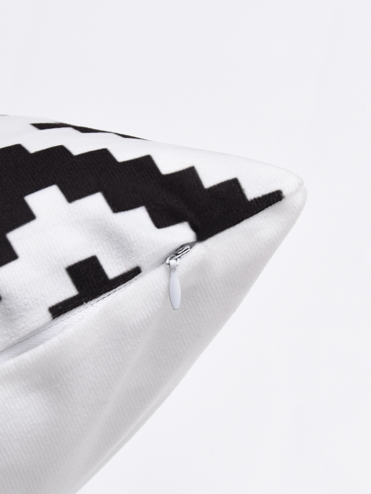 Geometric Pattern Print Cushion Cover, Modern Throw Pillow Case For Sofa, Home Decor - Black and White - View 4