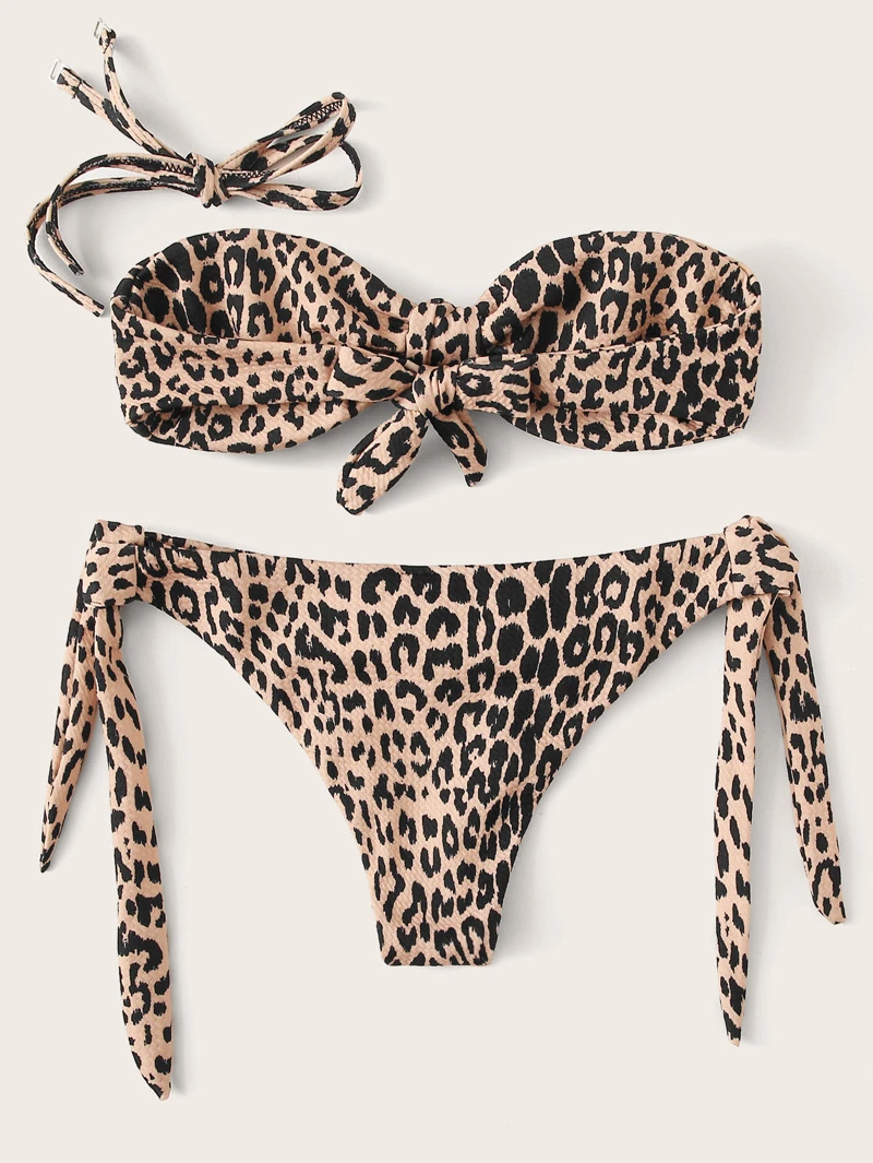 Con Bikini De Leopardo Bandeau Lazo QWdBrCxoe