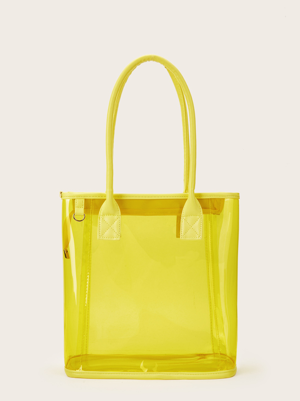 Zipper Detail Clear Tote Bag