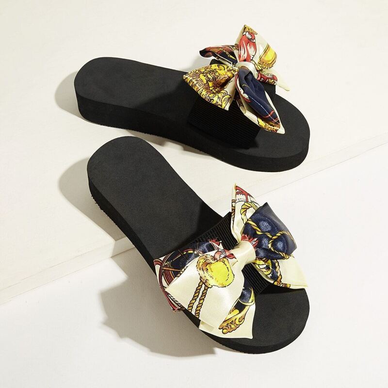 

Open Toe Bow Decor Slippers, Multicolor