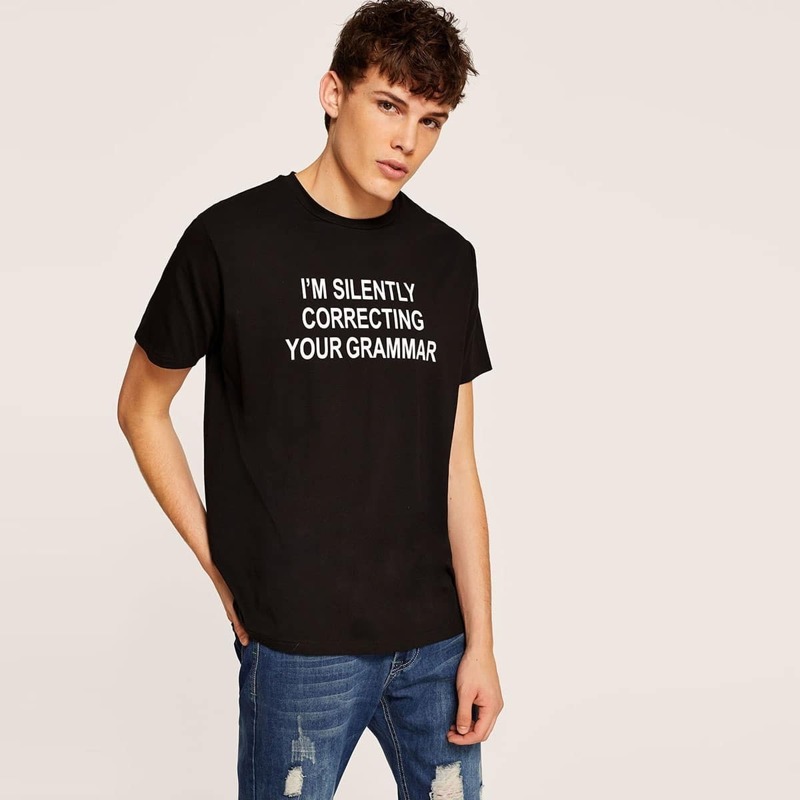 

Guys Slogan Print T-shirt, Black