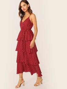 SHEIN Surplice Neck Layered Ruffle Cami Dress