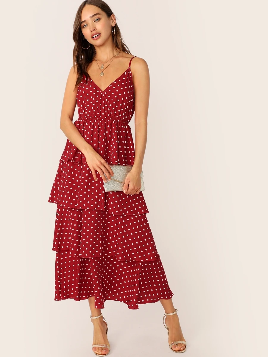 SHEIN Surplice Neck Layered Ruffle Cami Dress