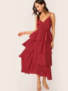 SHEIN Surplice Neck Layered Ruffle Cami Dress