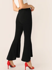 BizChic Solid Flare Leg Trousers - Black - View 2