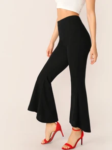 BizChic Solid Flare Leg Trousers - Black - View 1
