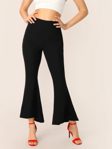 BizChic Solid Flare Leg Trousers - Black - View 5