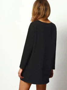 Coffee Print Long T-Shirt - Black - View 2