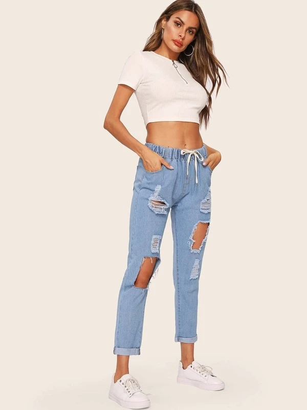 elastic waist boyfriend jeans