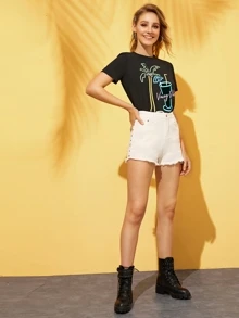 Shorts mezclilla con tachuela bajo crudo - Blanco - Ver 4