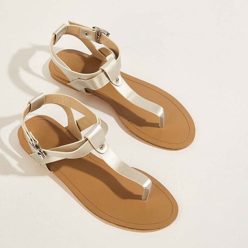 

Toe Post T-strap Flat Sandals, Gold