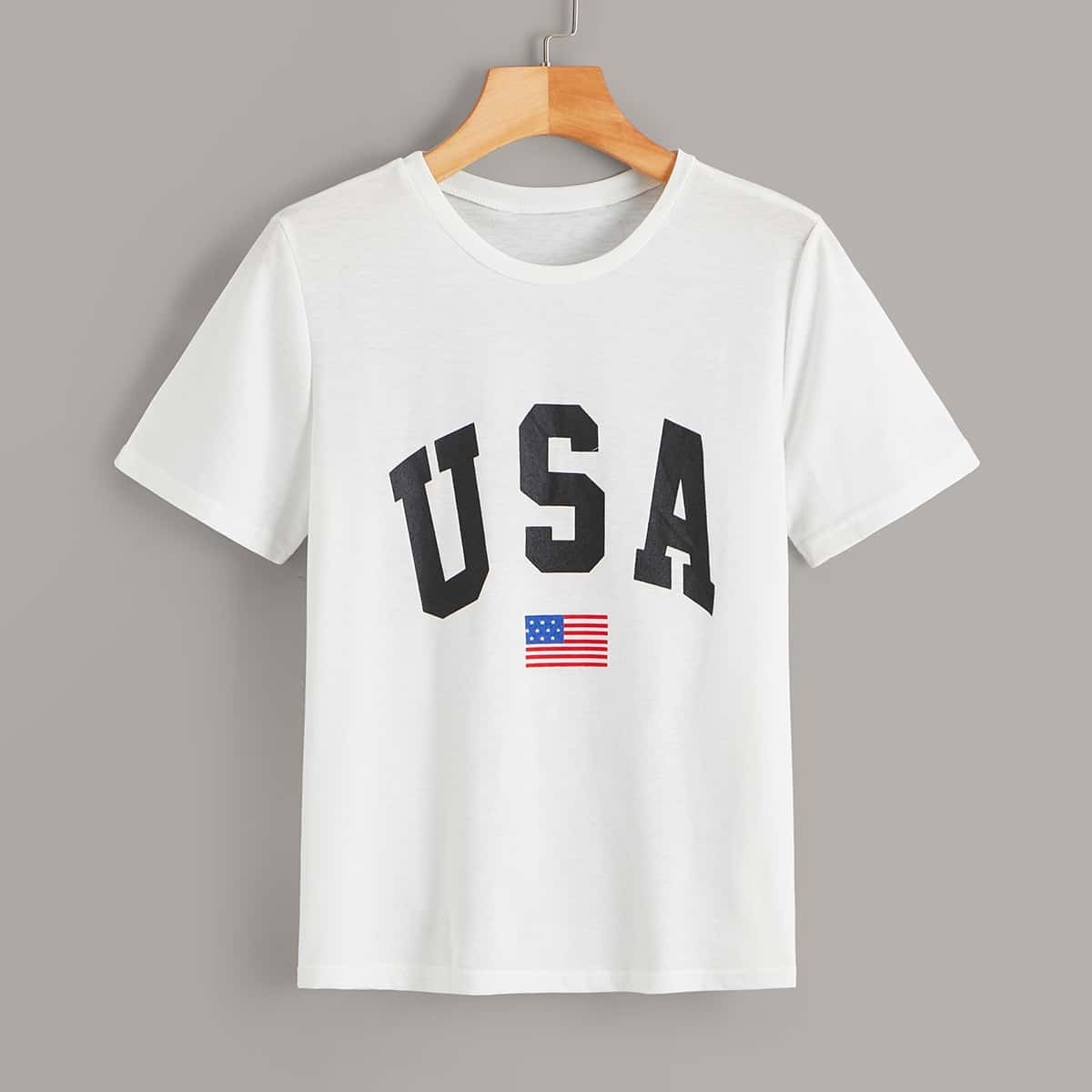 

American Flag & Letter Print Tee, White