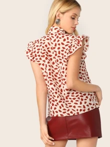 SHEIN Amorya Petal Print Pussycat Bow Top - Red - View 2