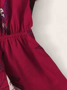 SHEIN LUNE Surplice Floral Print Ruffle Hem Dress - Burgundy - View 4