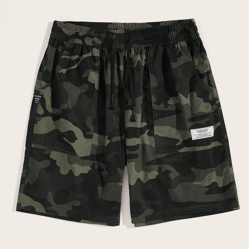 

Guys Letter Patched Camo Drawstring Bermuda Shorts, Multicolor