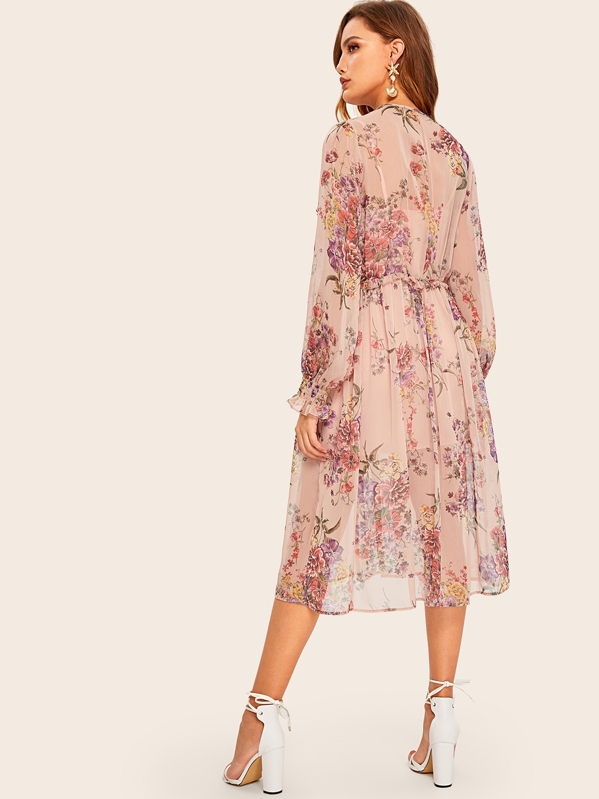 Tie Neck Floral Print Dress SHEIN USA