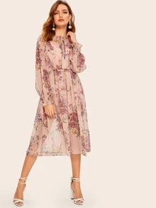 Đầm viền lá sen Hoa Hồng Boho - Màu Hồng baby - Xem 1