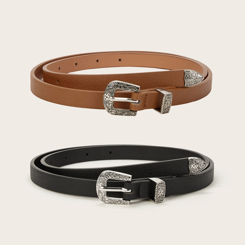 

Textured Buckle Belt 2pack, Multicolor