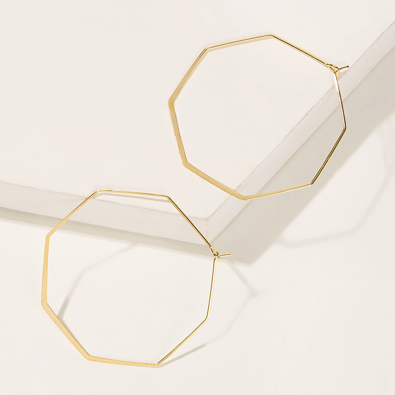

Octagon Shaped Hoop Earrings 1pair, Gold