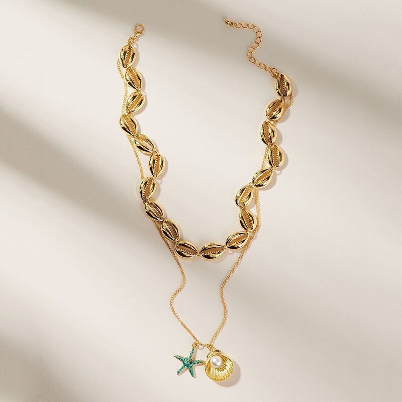 

Shell Pendant Chain Necklace 1pc, Gold