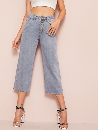 Button Front Wide Leg Jeans pictures