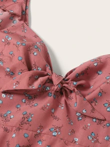 SHEIN WYWH Vestido ribete fruncido de cuello con nudo floral de margarita - Rosa vieja - Ver 3