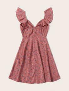 SHEIN WYWH Vestido ribete fruncido de cuello con nudo floral de margarita - Rosa vieja - Ver 2