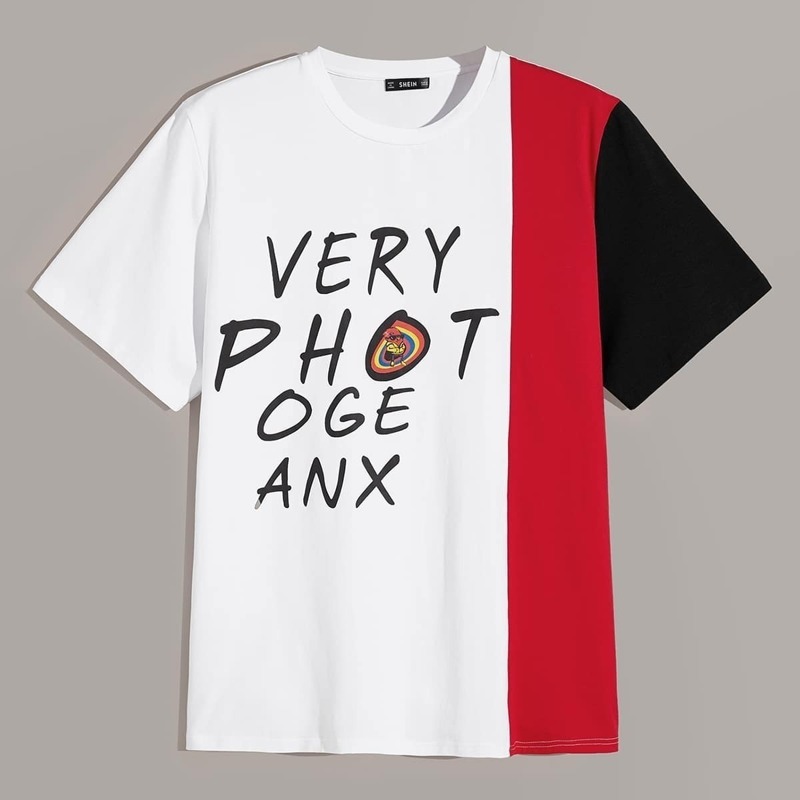 

Guys Colorblock Letter Print Top, White
