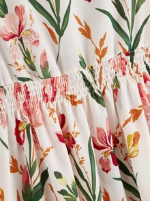 SHEIN Clasi Floral Print Shirred Dress - Multicolor - View 4