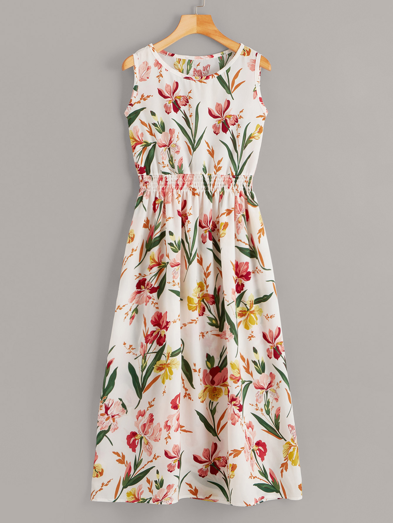 Floral Print Shirred Dress pictures