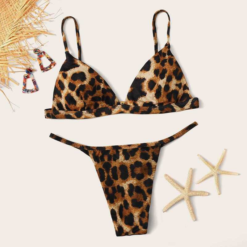 

Leopard Triangle Top With String Bikini Set