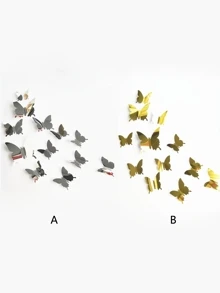 10入組3D蝴蝶鏡子牆貼可拆卸DIY掛畫派對婚禮裝飾