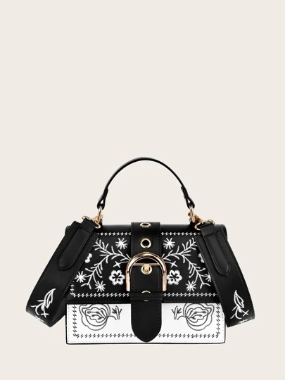 時尚刺繡設計女用手提包大容量，也可用作背包