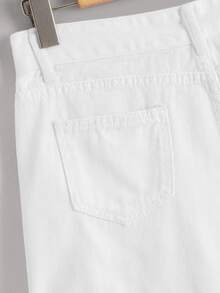 Pocket And Button Detail Solid Denim Shorts - White - View 3