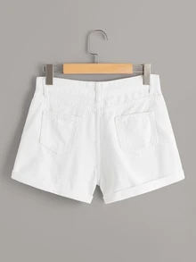 Pocket And Button Detail Solid Denim Shorts - White - View 2