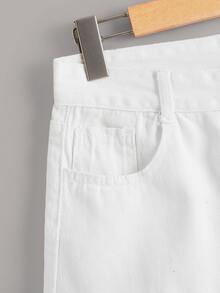 Pocket And Button Detail Solid Denim Shorts - White - View 4