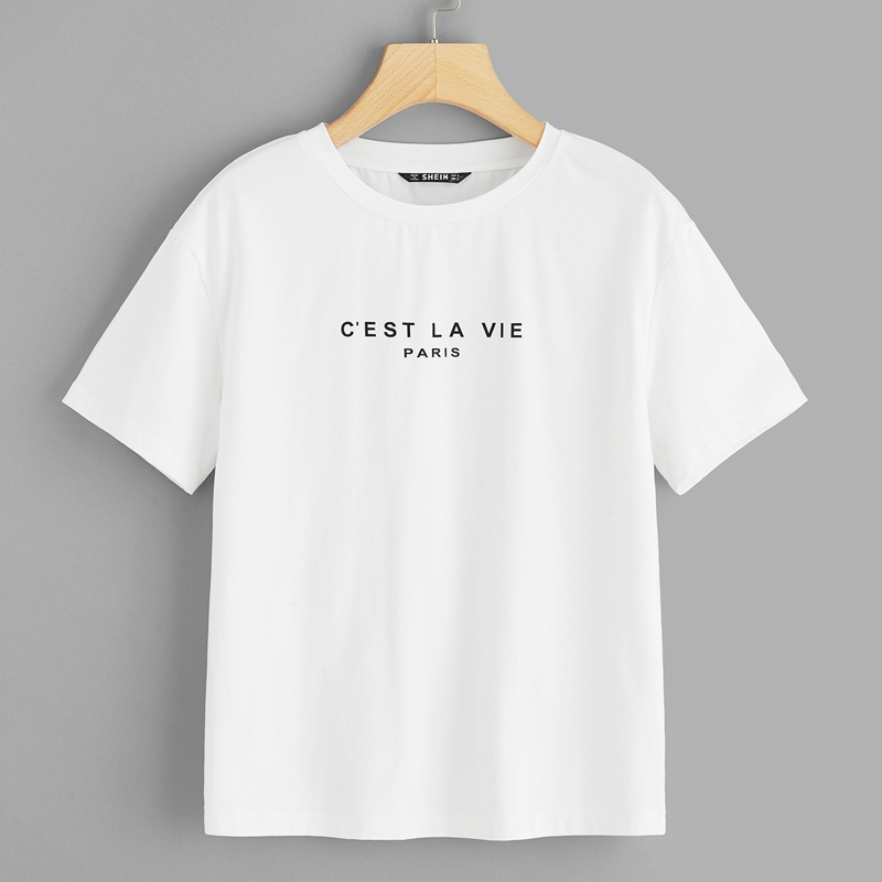 

Plus Drop Shoulder Letter Print Tee, White