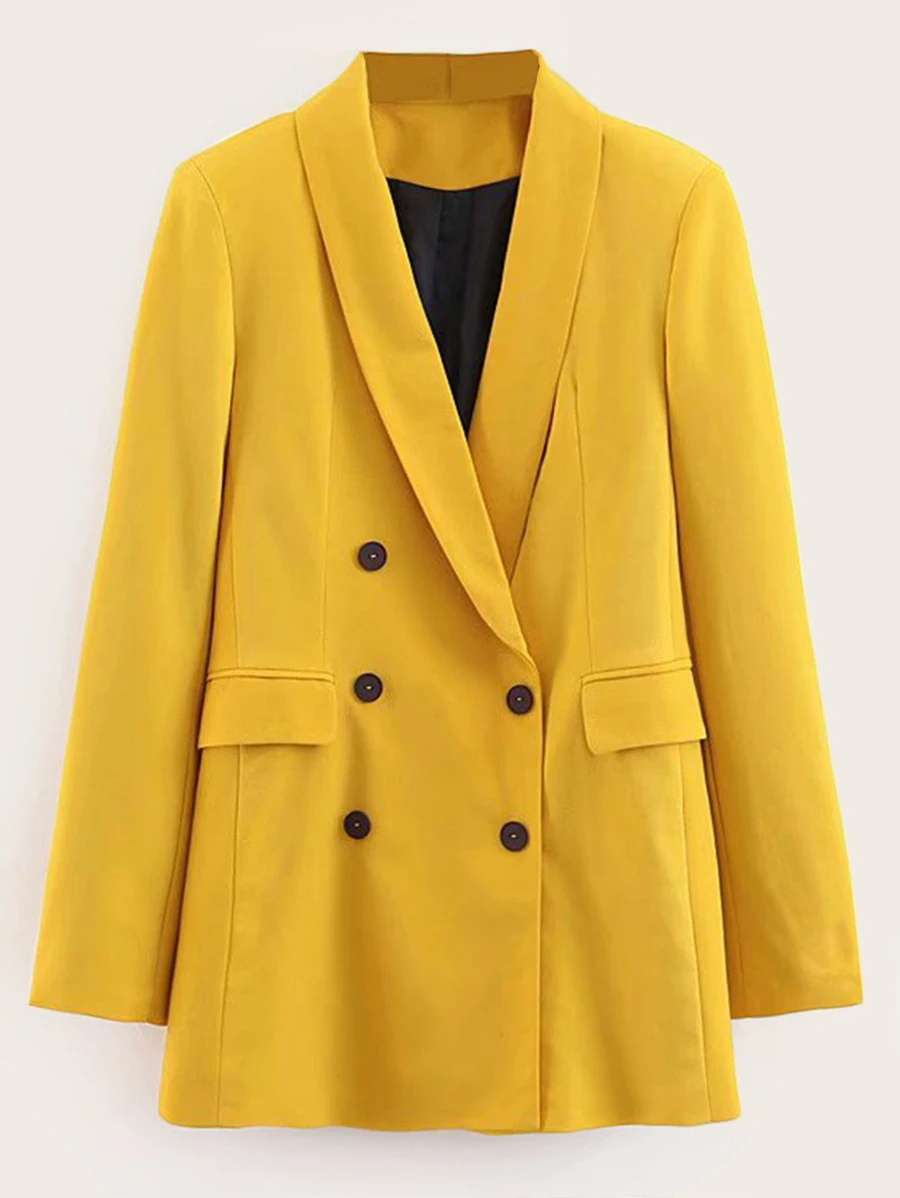 Blazer sólido con botones - Mostaza Amarilla - Ver 1