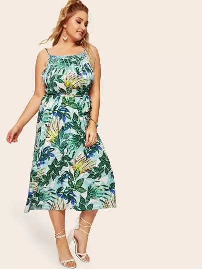 Plus Size Curvy Tropical Print Cami Dress Women's